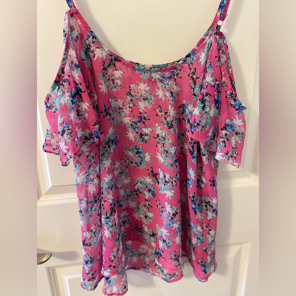 Ladies sheer cold shoulder top